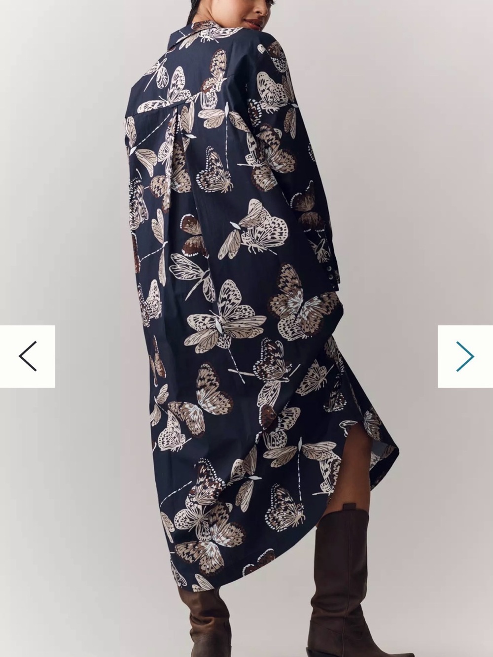 Anthropologie Maeve Soren Butterfly Shirt Dress NWT XSP Petite Navy Midi - Picture 3 of 11